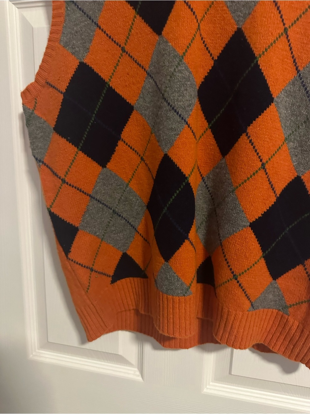 J. Crew Orange, Navy & Gray Argyle V-Neck Sweater Vest - Picture 5 of 7